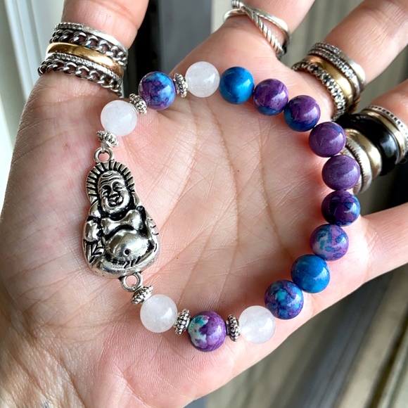 Silver buddha white agate & snow purple jasper - Picture 4 of 15
